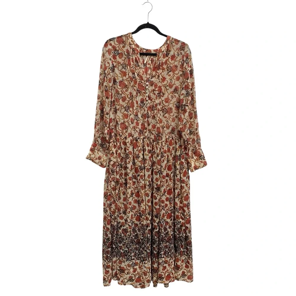 Free People See It Through Floral Long Sleeve Maxi Dress Size Medium - Picture 2 of 10